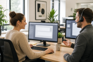 Employee approving an attended remote support session with an IT technician