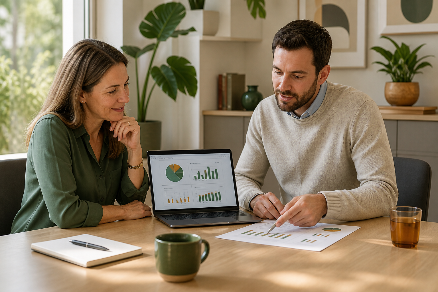 Small-business owner and IT advisor comparing remote help desk costs and support plans