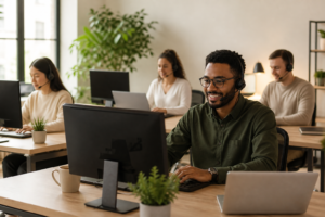 Remote IT help desk team supporting small-business employees