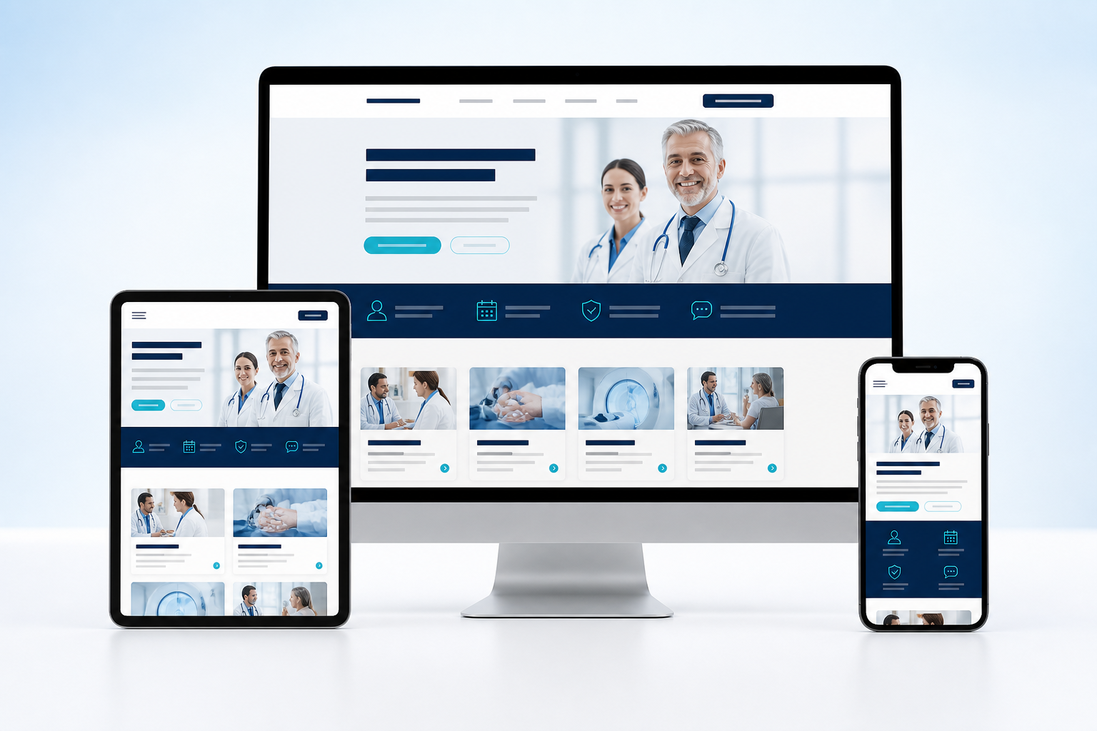 Responsive medical website displayed on desktop, tablet, and mobile devices