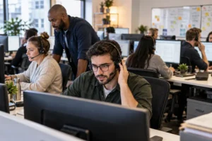 MSP help desk team handling a high volume of calls and support tickets